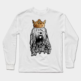 Bergamasco Sheepdog Dog King Queen Wearing Crown Long Sleeve T-Shirt